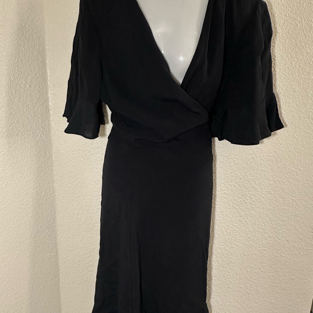 Black Ruffle Sleeve Wrap Dress - Size M